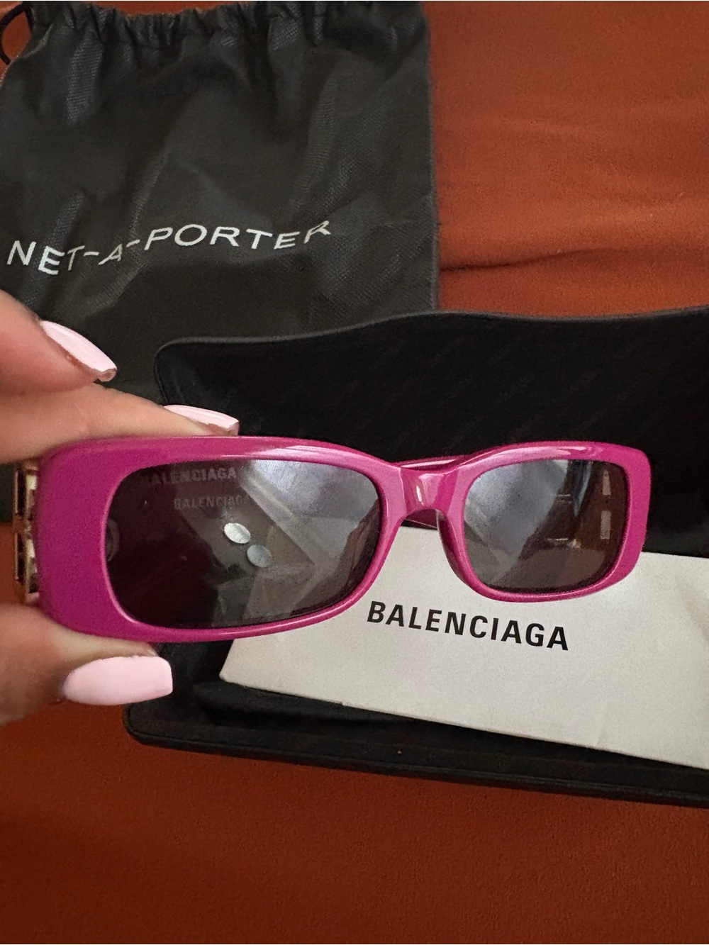 Balenciaga Women’s Rectangular Sunglasses in Hot Pink